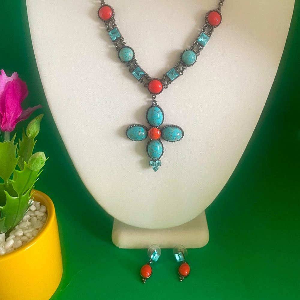 Turquoise Crystal Necklace Set